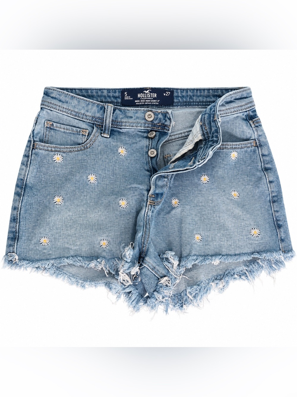 Hollister Light Blue Daisy-Embroidered Denim Cutoff Shorts Sz 27 Small